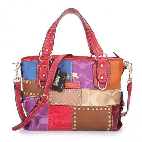 Coach Holiday Matching Stud Medium Red Multi Totes EBS | Women - Click Image to Close